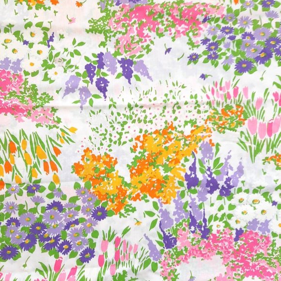 Vintage Other - Vtg Colorful Rainbow Floral Fabric Yardage Screen Print by Leon Rosenblatt Craft